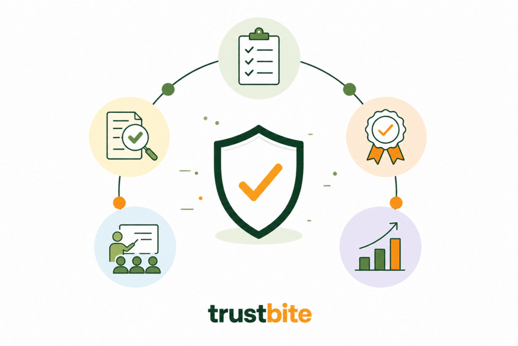 TrustBite: Strengthening Trust in Food Safety Through Accreditation and Recognition 3 How TrustBite Strengthens Food Safety Confidence + Accreditation Framework